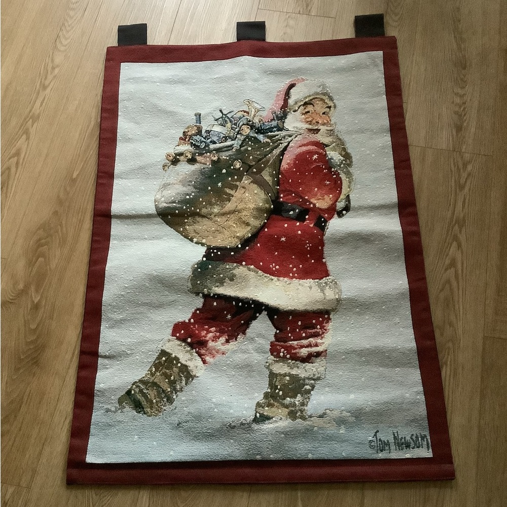 Tom Newsom “Holiday Wishes” Christmas Tapestry Wall Hanging Santa